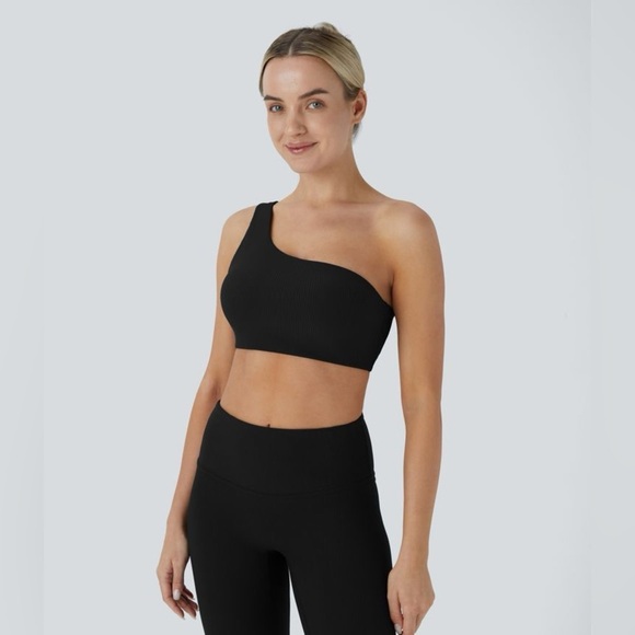 Halara Low Support Ribbed One Shoulder Backless Yoga Sports Bra small - Picture 3 of 4